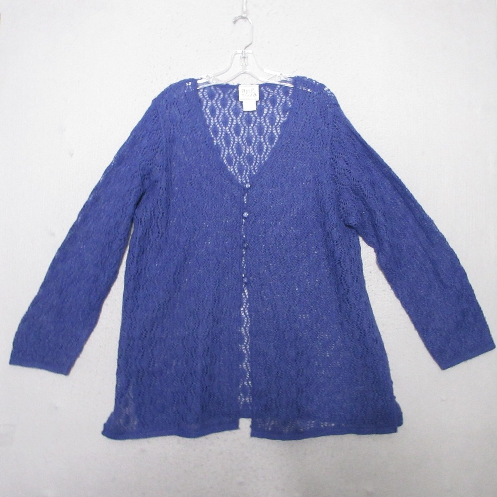 April Cornell Too Cardigan Pointelle Wool Blend Crochet Boho Sweater Vintage y2K